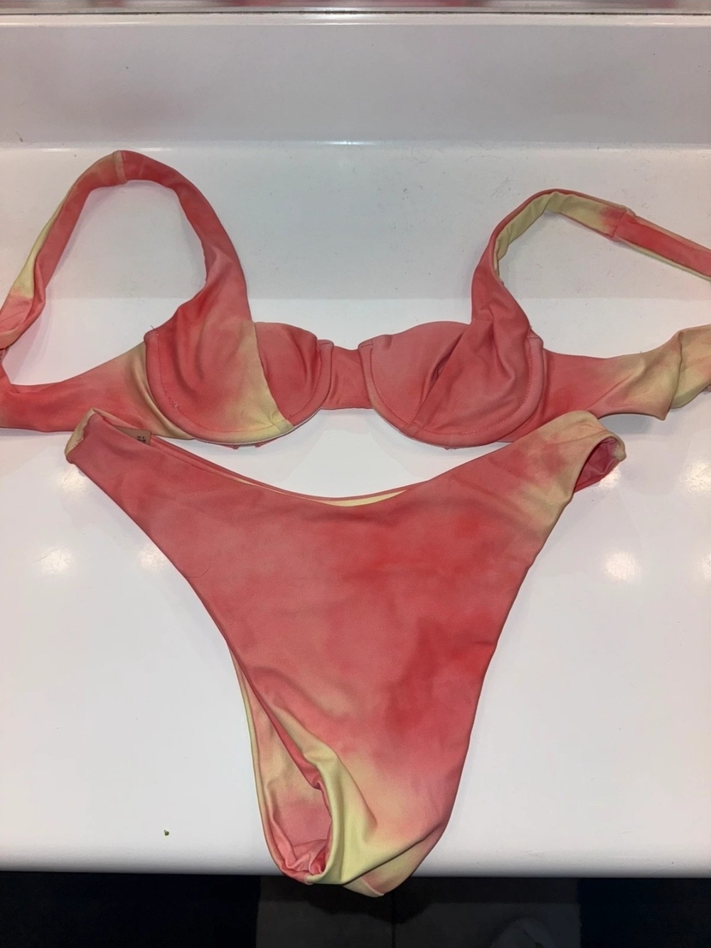 Zaful Size M Coral and Pale Yellow Tie-Dye Underwire Bikini
